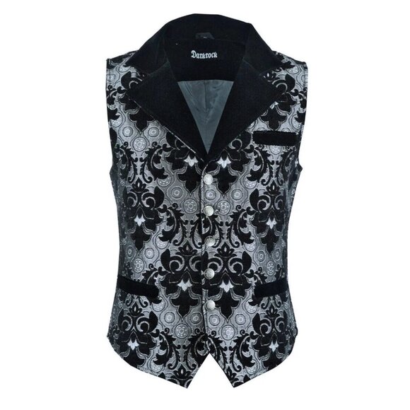 Victorian Gentleman's Aristocrat Vest Black Silver Tapestry Stylish Casual Vest - Picture 1 of 5